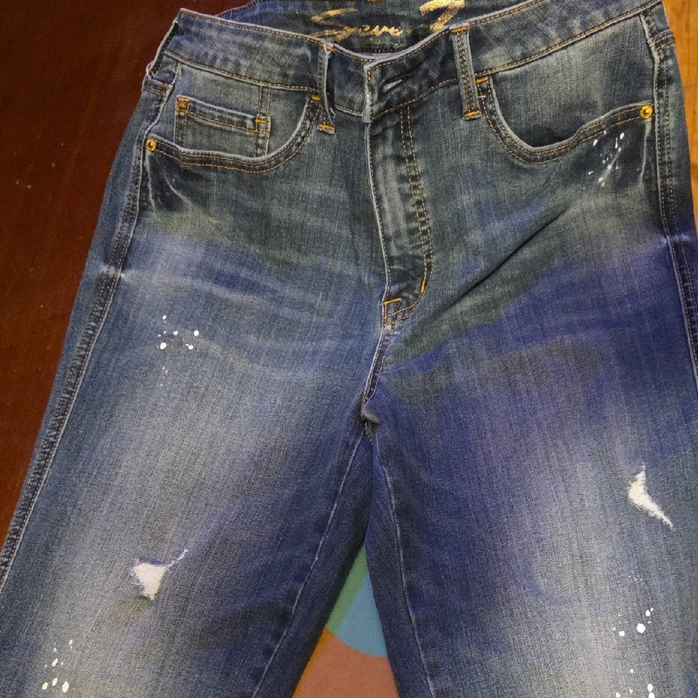 Seven7 Blue Skinny Jeans with Distressed Vintage Look